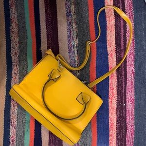 Yellow cross body spacious purse bag